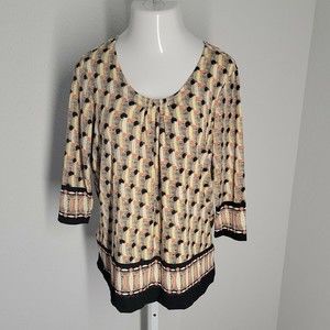 Covington Classy Women's Shirt Blouse ~ Sz M ~ Orange & Yellow ~ 3/4 Sleeve